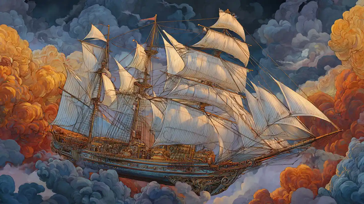 Un clipper à vapeur fend les cieux tumultueux de l’automne