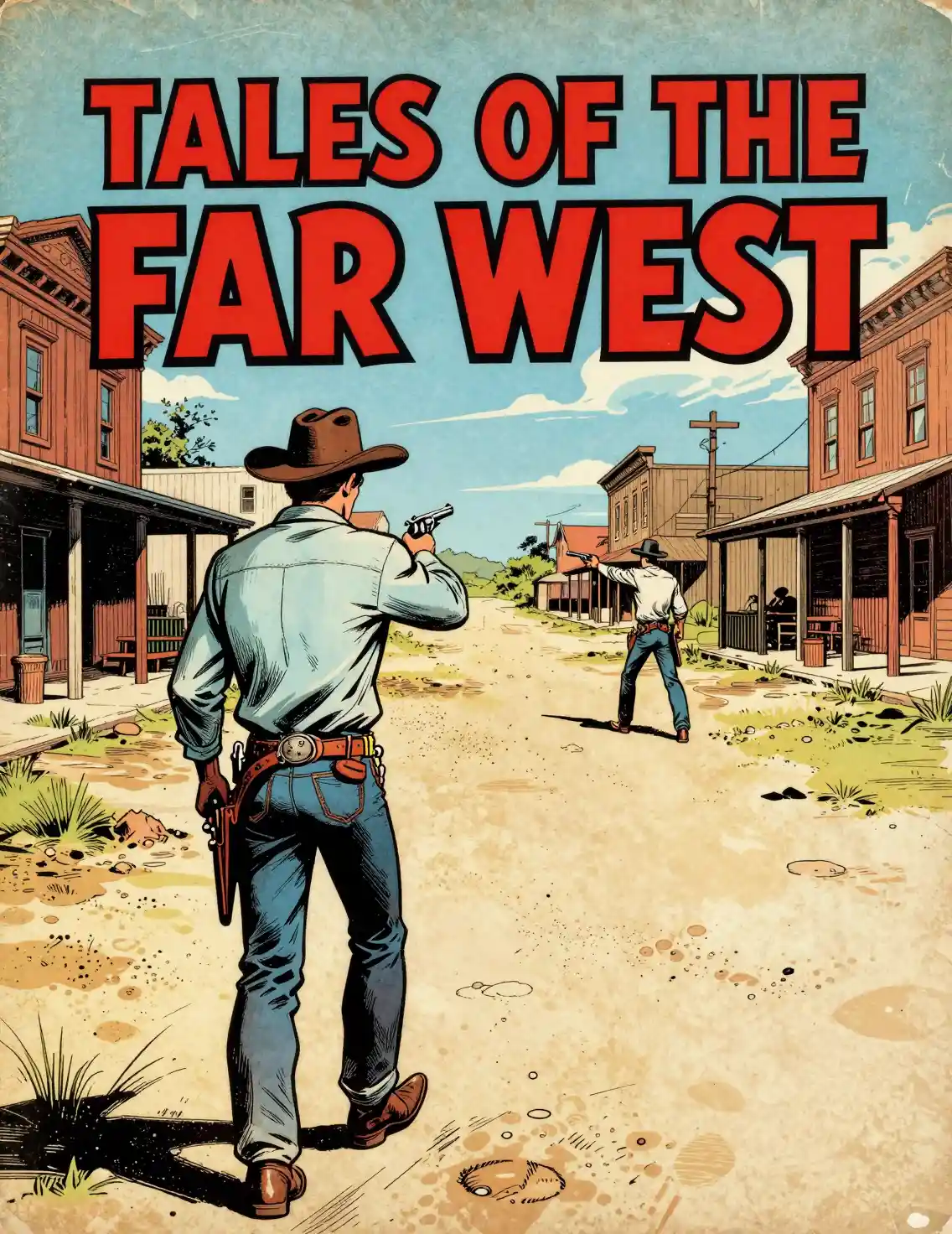 Un cowboy marche vers un duel dans la rue déserte d'une ville du Far West
