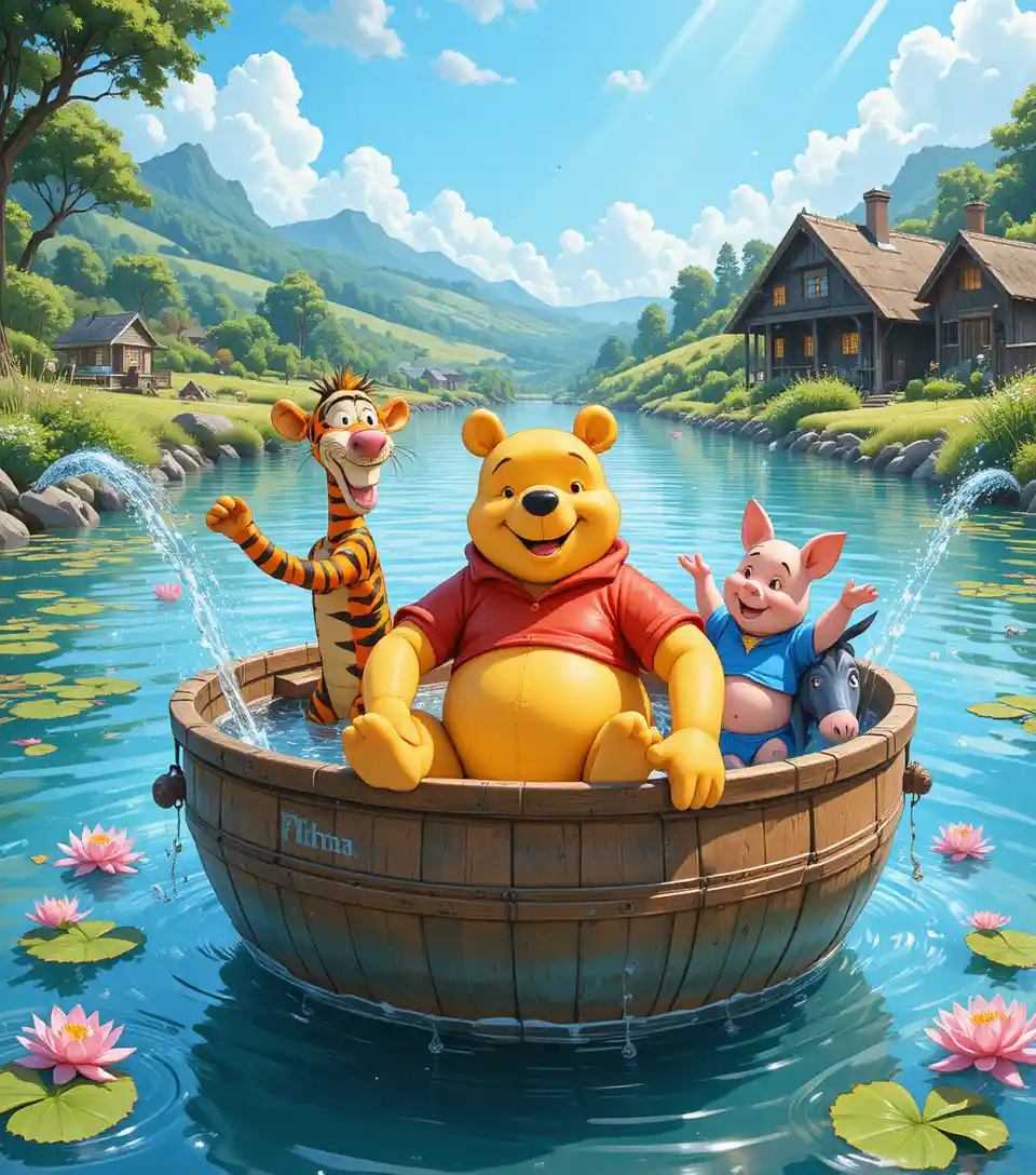 Winnie the Pooh y sus amigos disfrutan de un paseo en barco bajo el sol