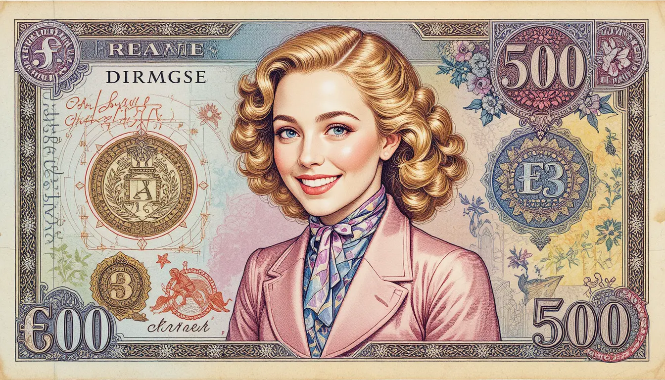 Un billete vintage con el alegre retrato de una joven en el centro