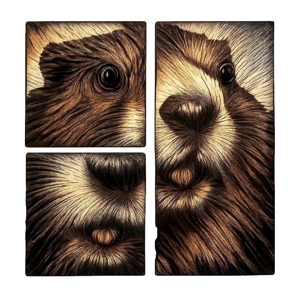 A marmot portrait divided across four distressed engraved panels