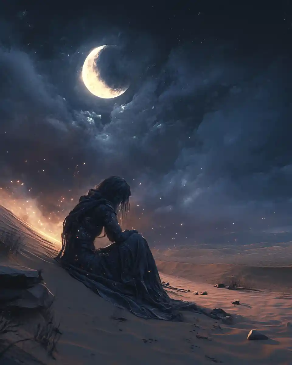 Moonlight gathers in a dreamlike scene rendered as a three-dimensional digital illustration