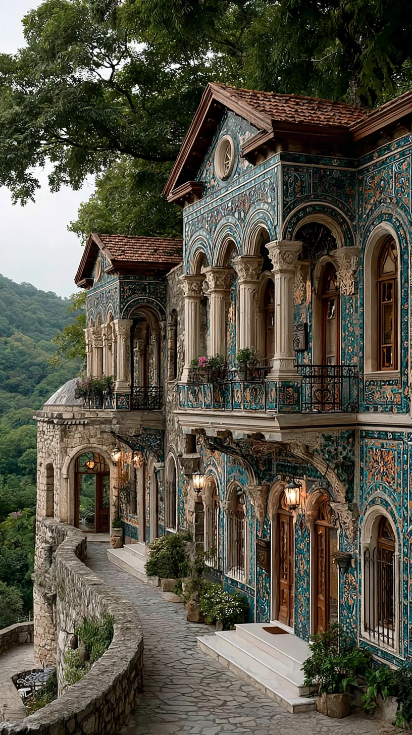 Terraced village houses perched above a lush hillside