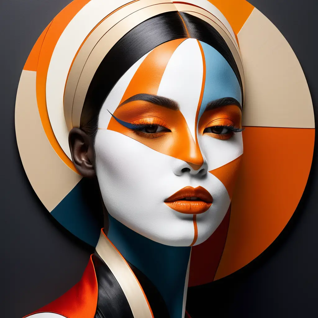Abstract Profile Portrait With A White Face And Layered Organic Forms