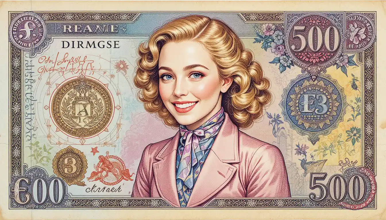 Un billete vintage con el alegre retrato de una joven en el centro
