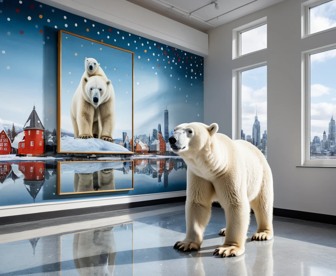 Un oso polar fotografía un retrato enmarcado de un oso con un pendiente de perla