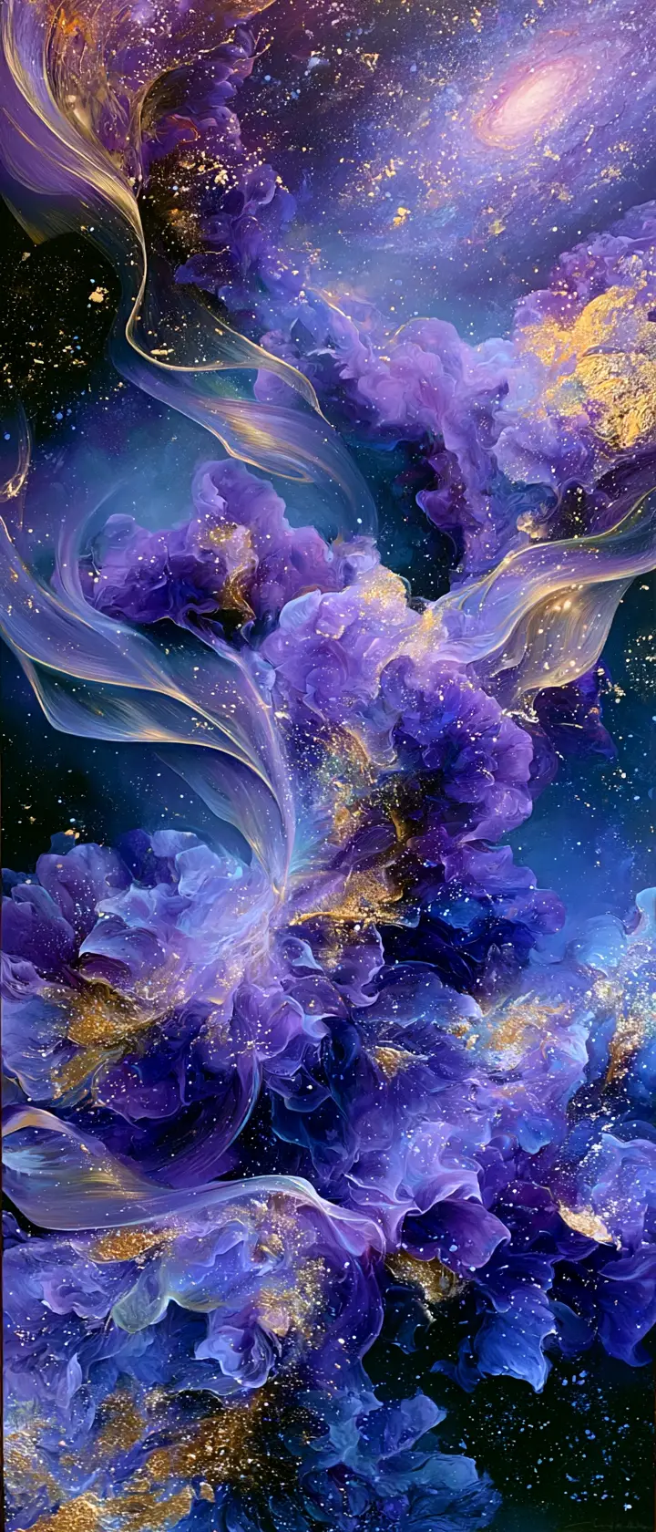 Bailarines de polvo estelar danzan bajo las galaxias en un salón de ensueño