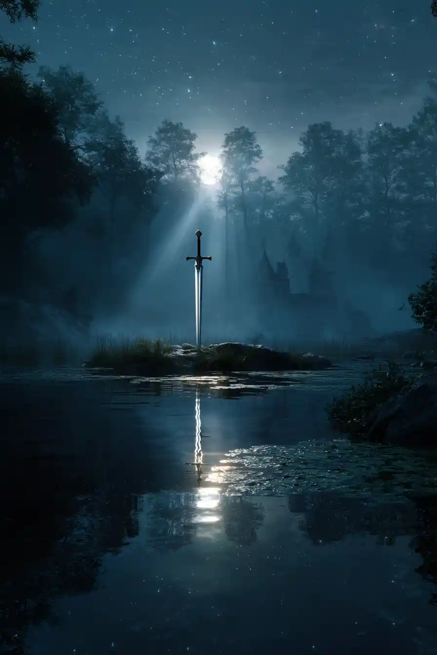 Excalibur Floats Above a Moonlit Lake on Its Return to Avalon
