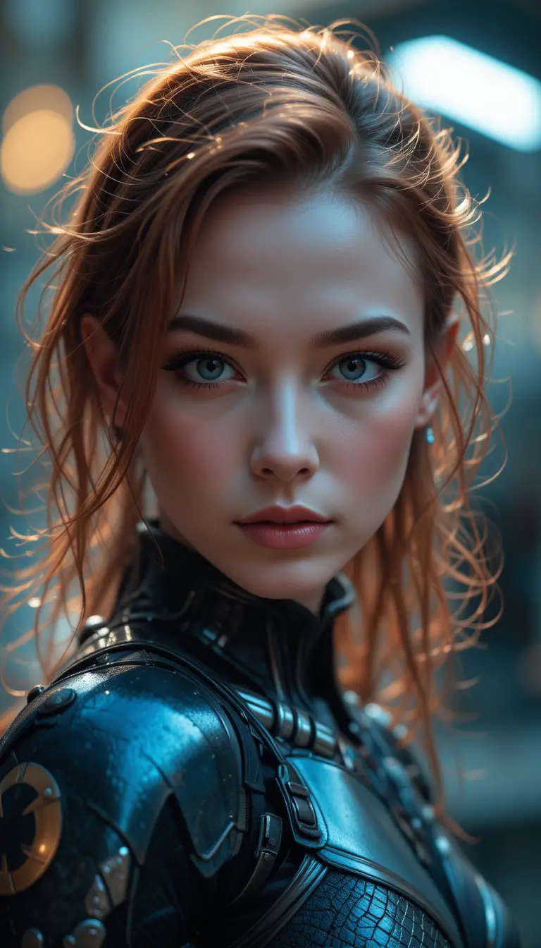 Jean Grey en un retrato fotorrealista de cuerpo entero de una mujer joven