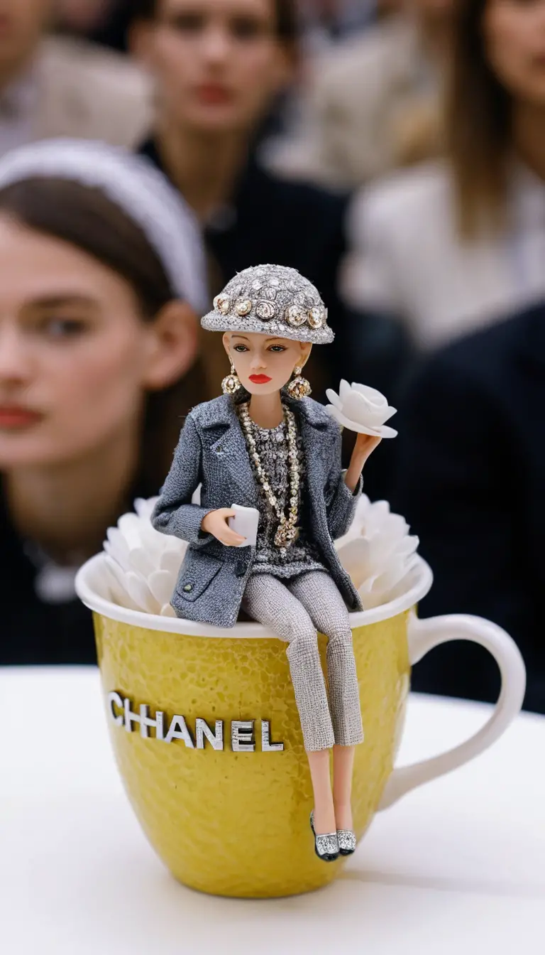 Un desfile de moda en miniatura de París cobra vida dentro de una taza con textura