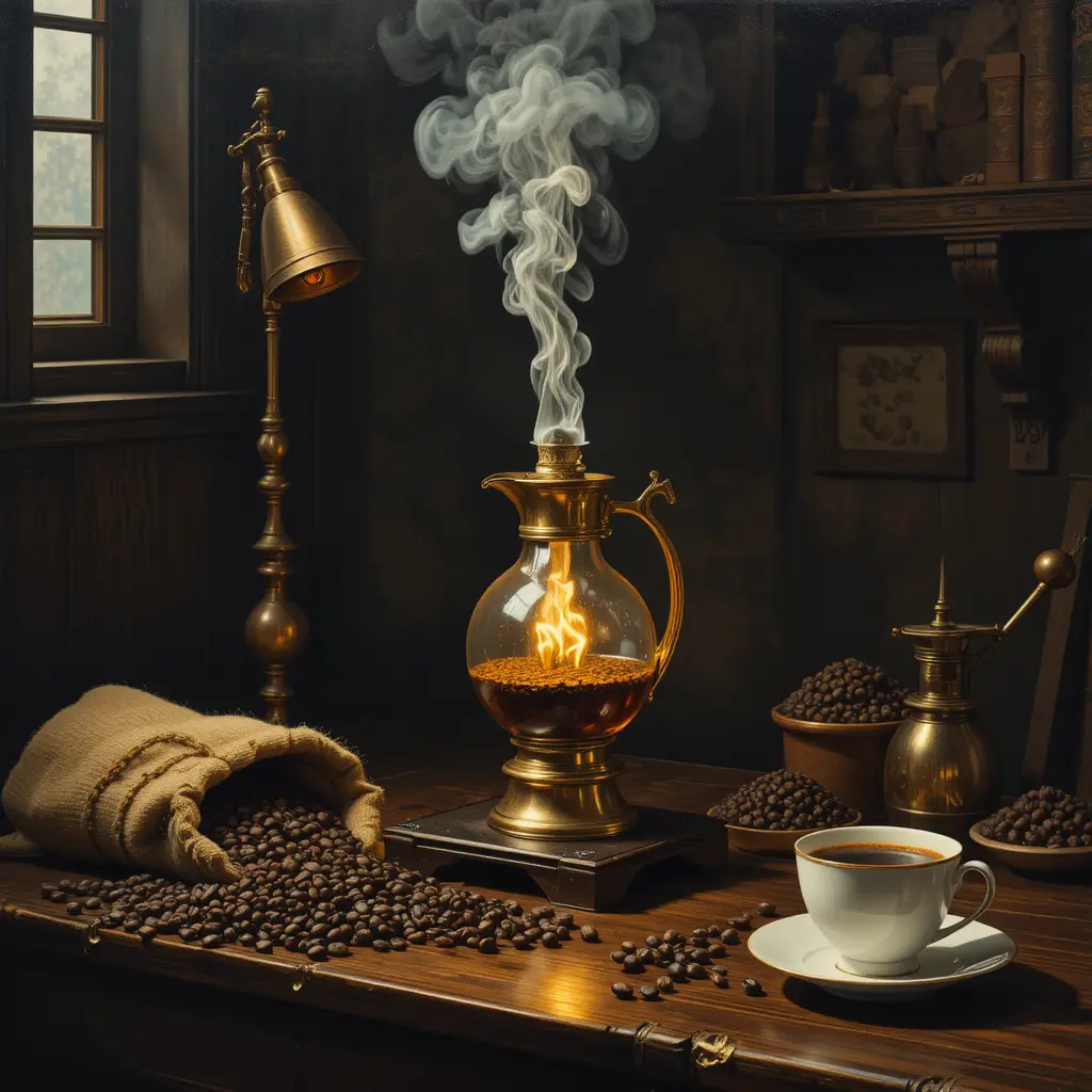 Una cafetera de sifón ilumina el estudio de un artesano del siglo XIX