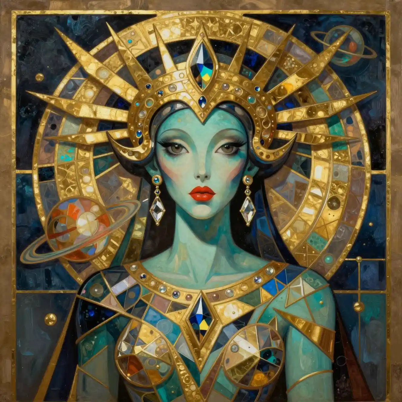 An extraterrestrial beauty queen in abstract cubist style