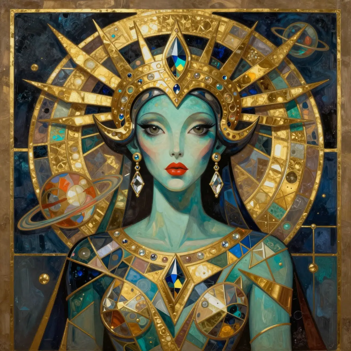 Una reina de belleza extraterrestre en estilo cubista abstracto