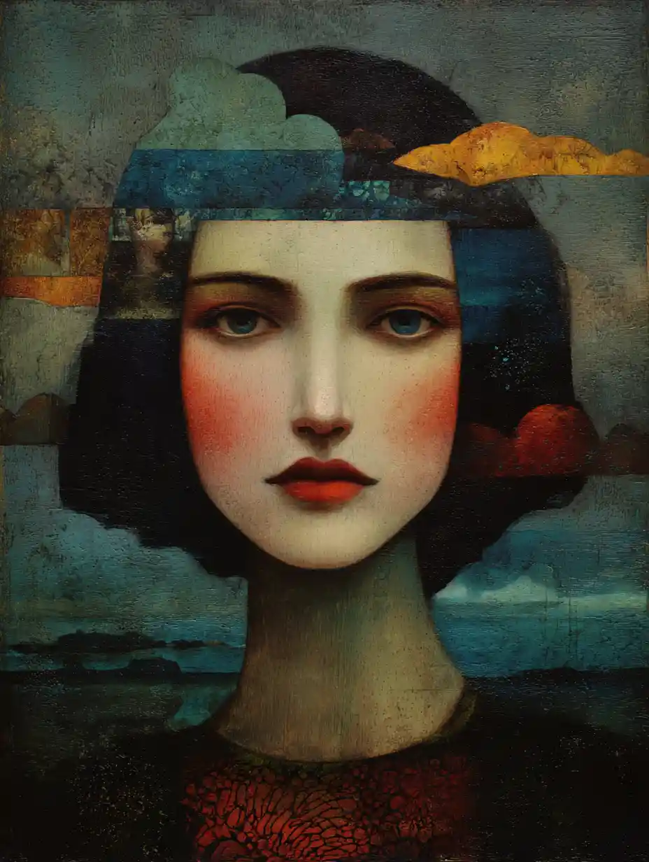 A surreal oil painting imagines Atlantis as an ancient future civilization