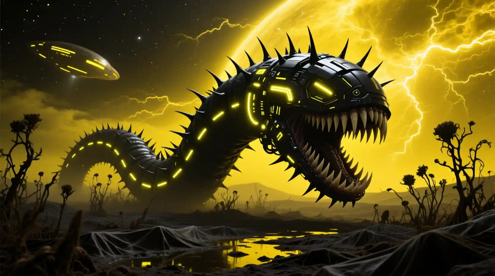 A Thorned Worm Crawls Across a Spooky, Tar-Pitted Wasteland