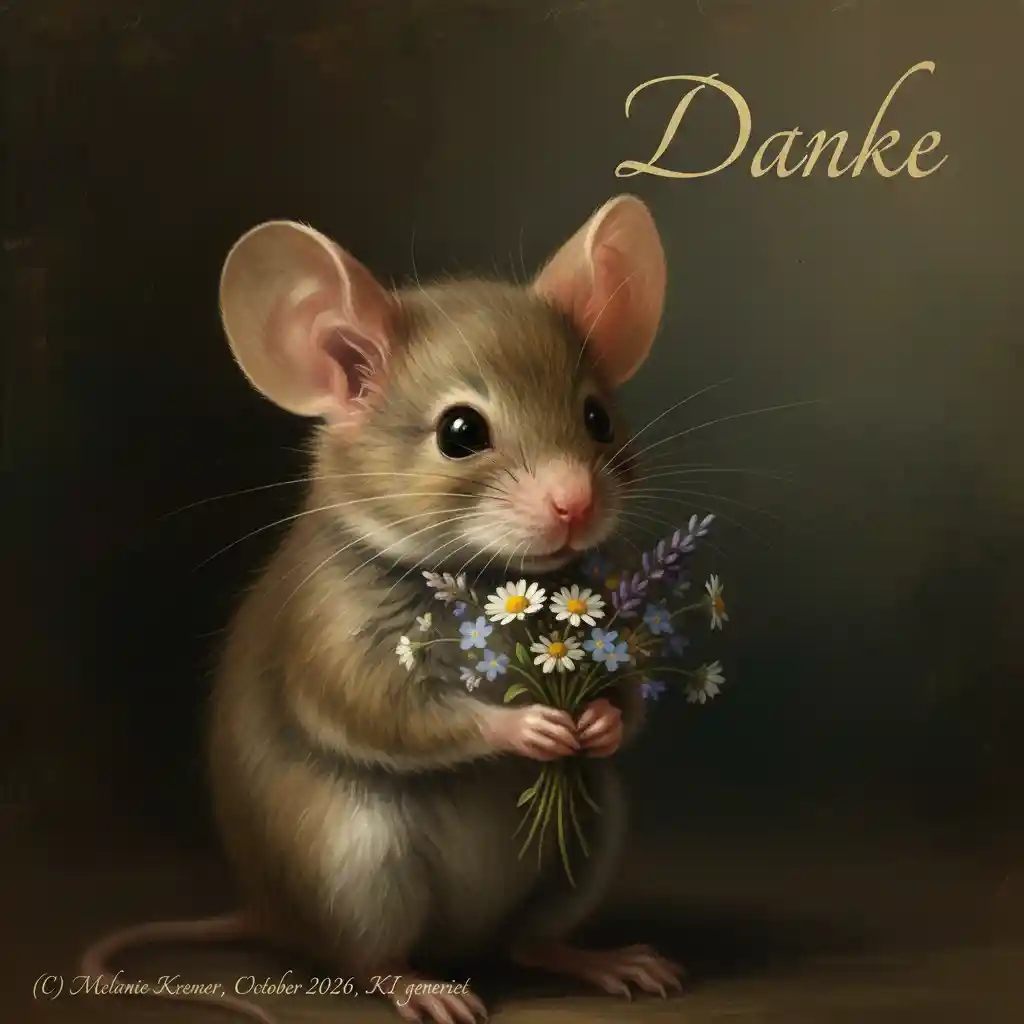 Un topolino tiene un bouquet di fiori selvatici nella luce del chiaroscuro