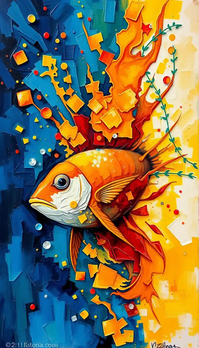 Marine Life Rendered in Expressive, Heavily Textured Oil Paint