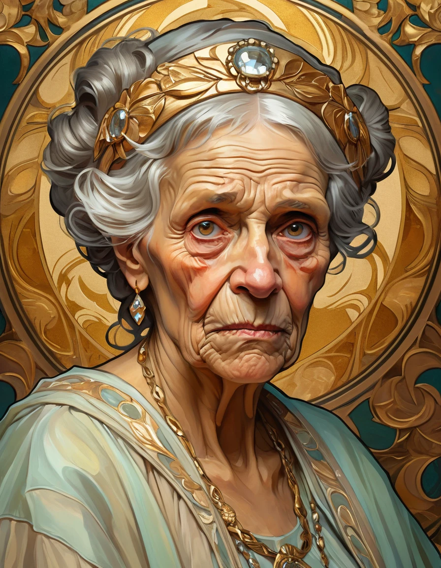 Un ritratto Art Nouveau di un'anziana donna dallo sguardo severo