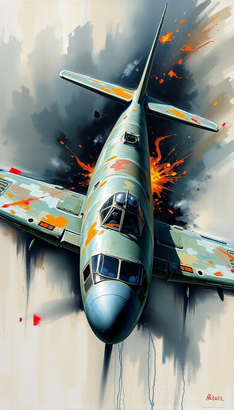 Un aereo da guerra creato con pennellate di olio vigorose e ricche di texture