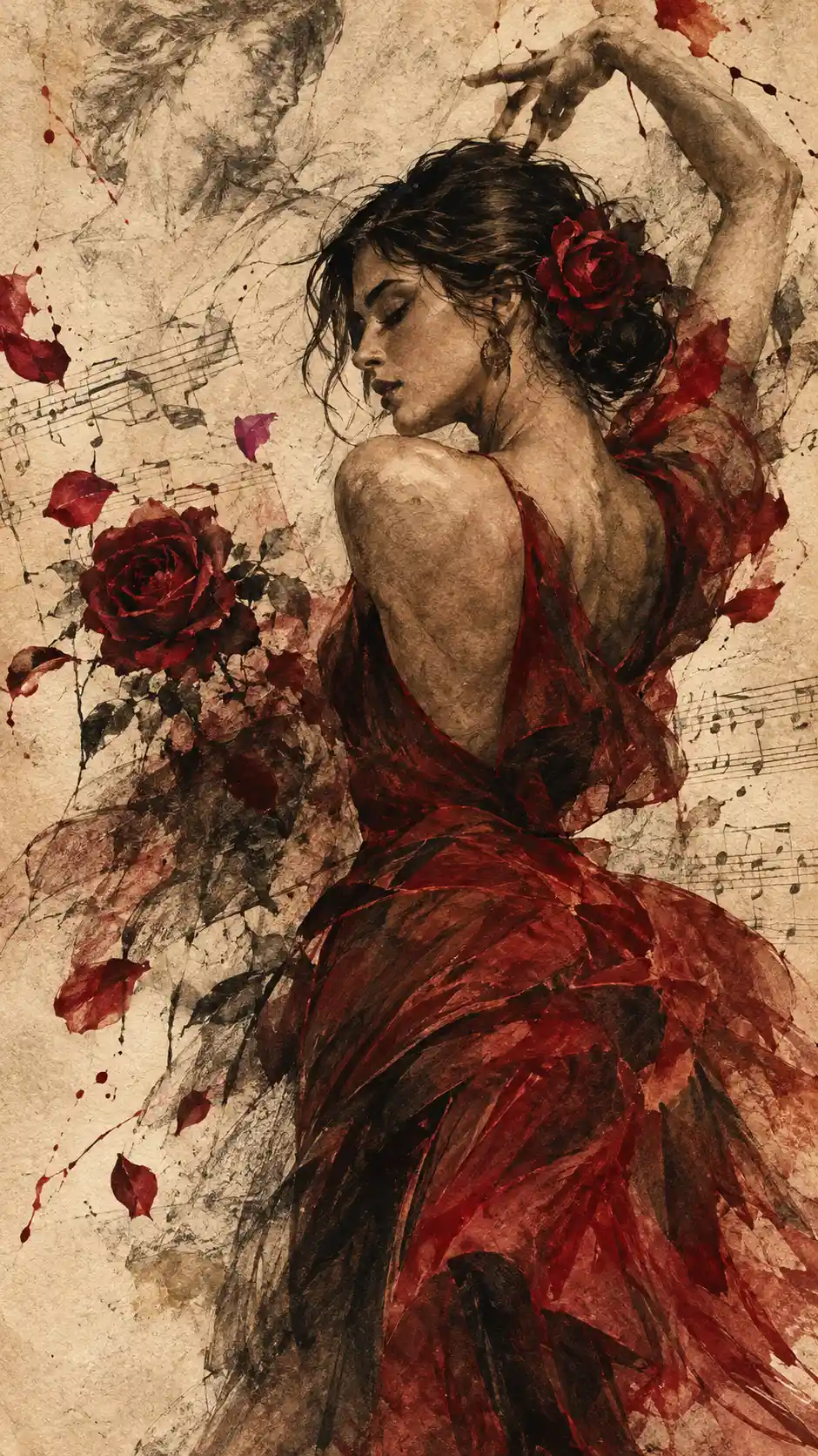 Roses and Petals Emerge Through Movement in a Mixed Media Illustration