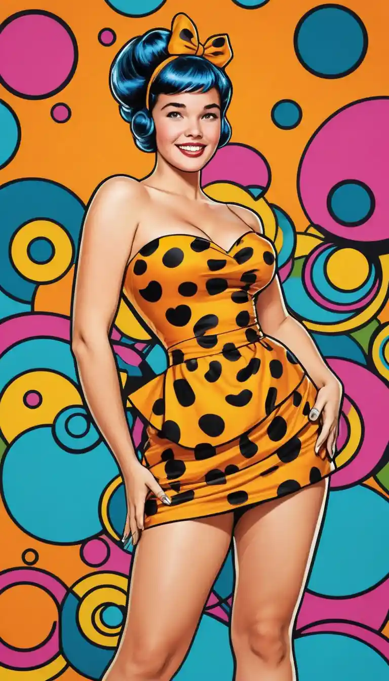 Una donna interpreta Betty Rubble con un colorato costume retrò
