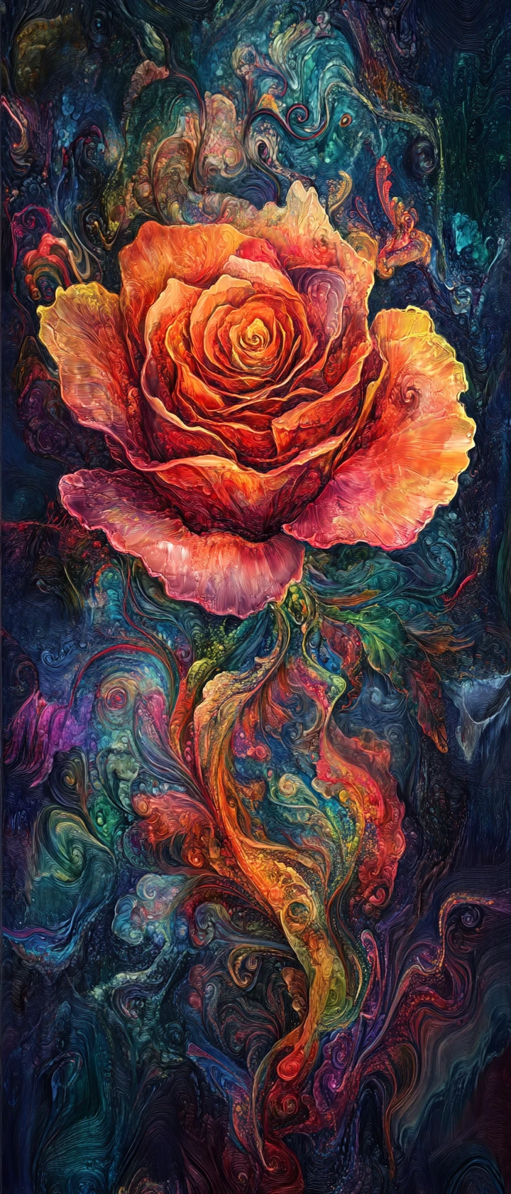 Las ondas sonoras florecen en una rosa surrealista de vibrantes motivos florales