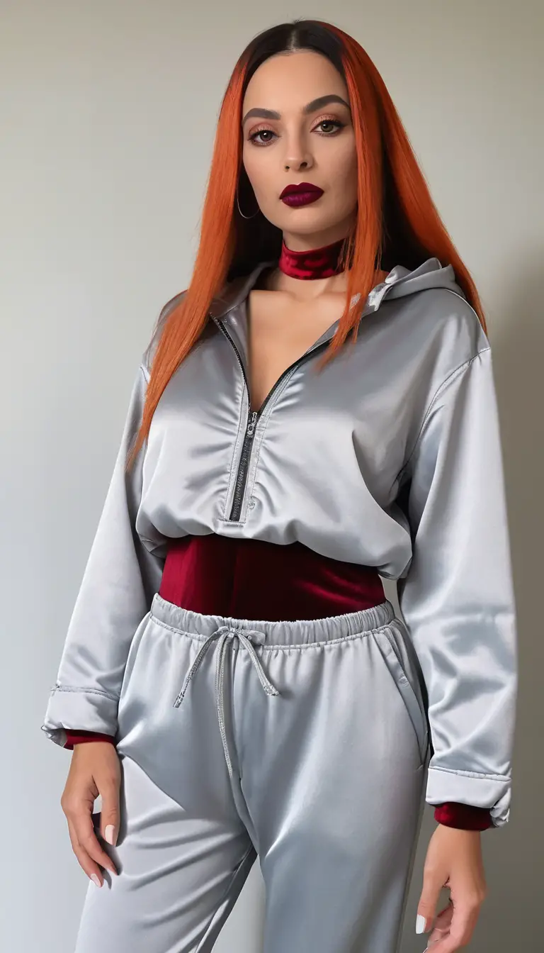 Una donna con un anorak con cappuccio e pantaloni lunghi del pigiama