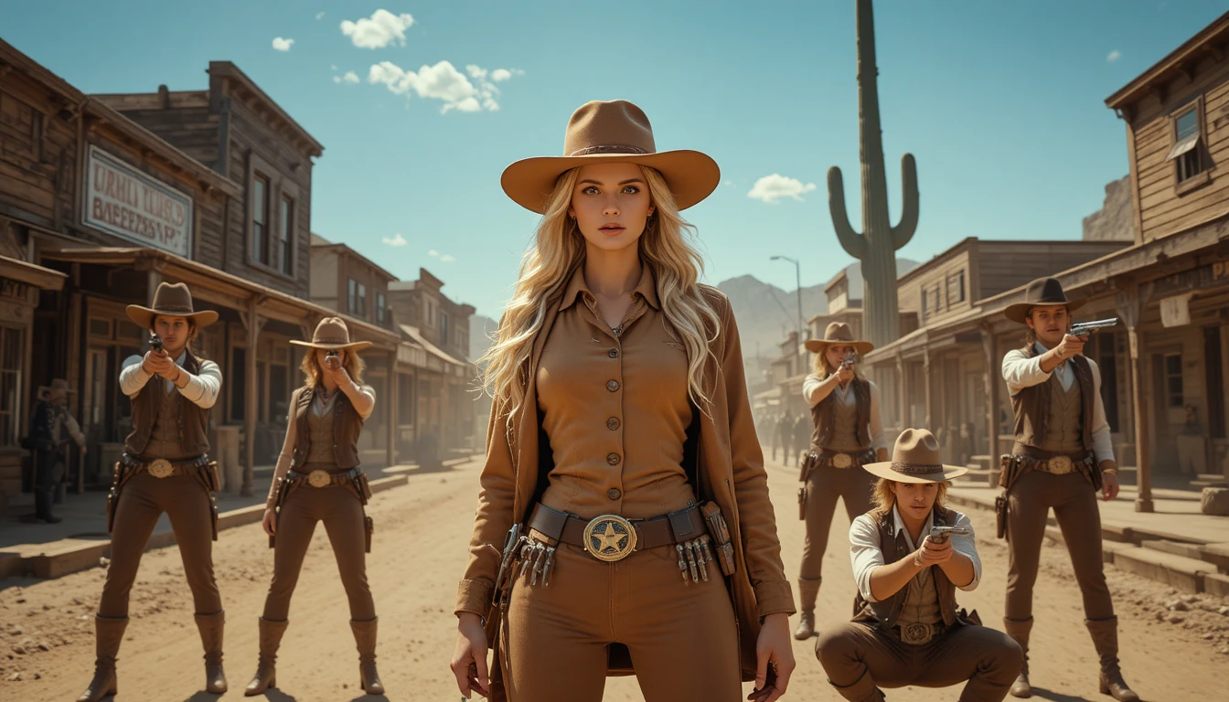 Blonde Sheriff Stands Ready in Classic Western Attire