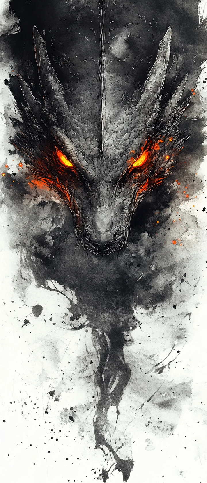 Portrait d’un dragon sage aux coups de pinceau expressifs à l’encre