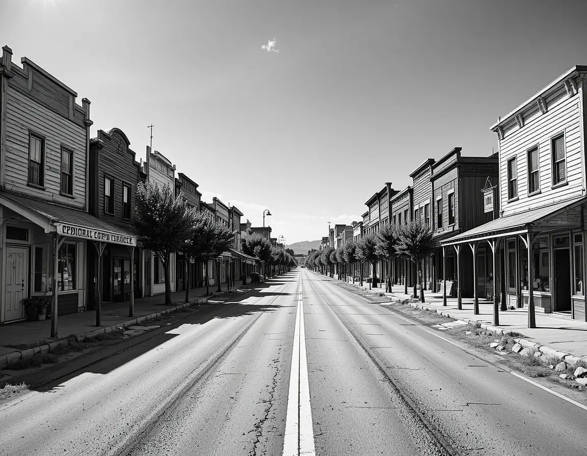 A Quiet Western Town Street Lined With Historic Wooden Storefronts
