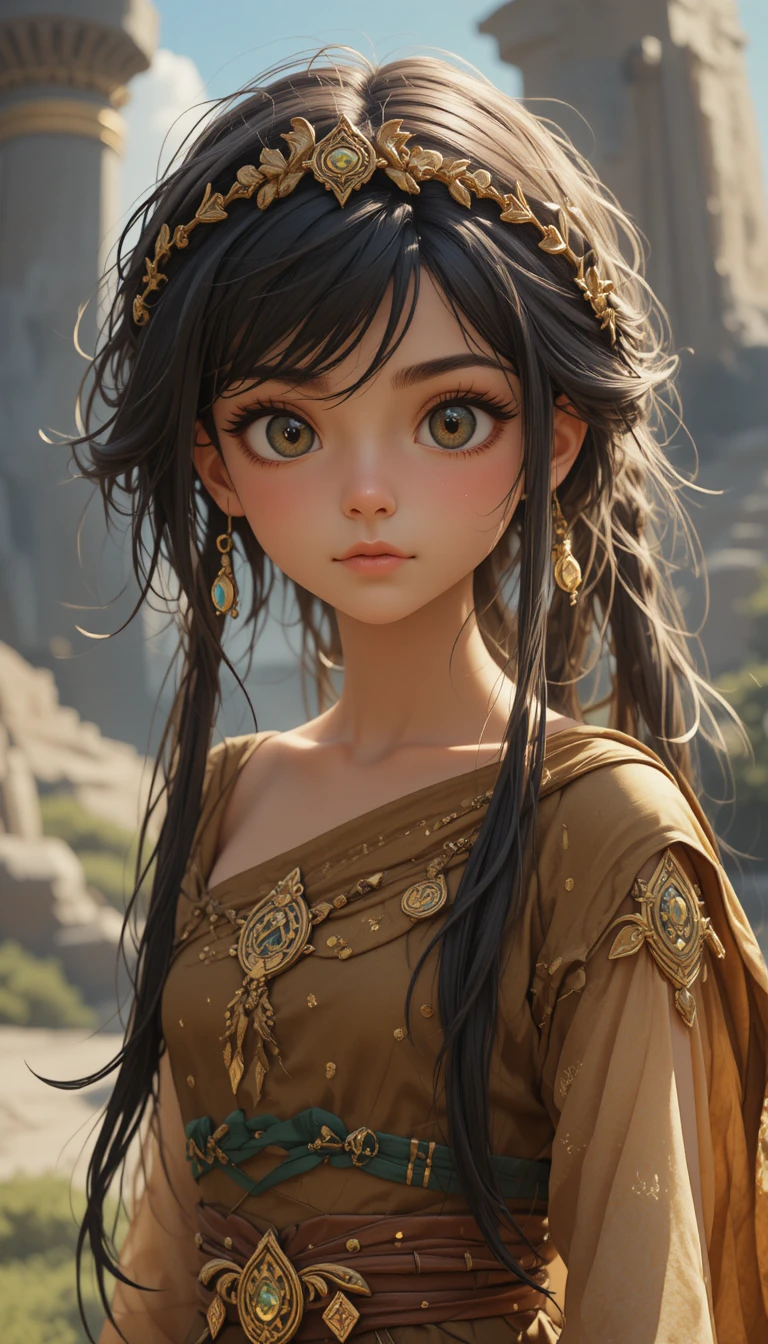 アニメーションのファンタジー世界にいる8歳の少女