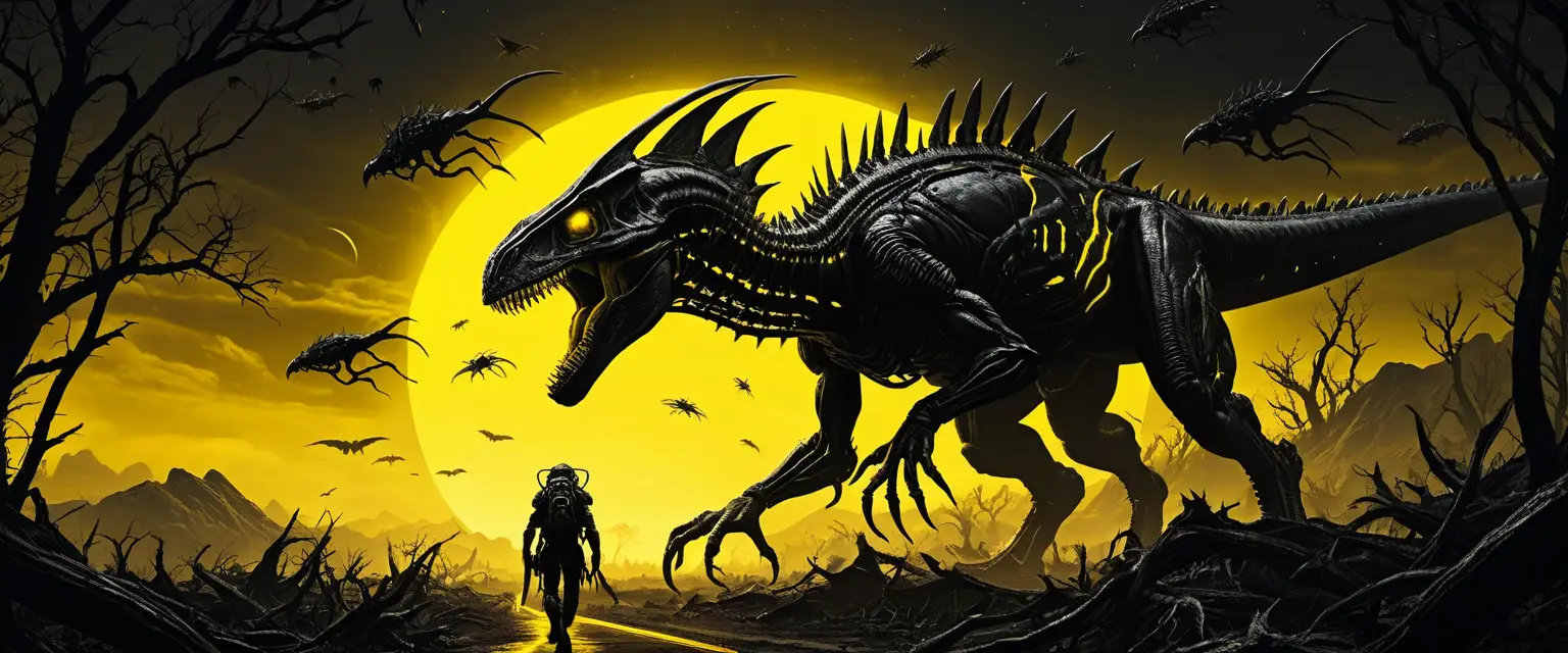 A Massive Horde of Mutated Dinosaurs Runs Across Withered Terrain