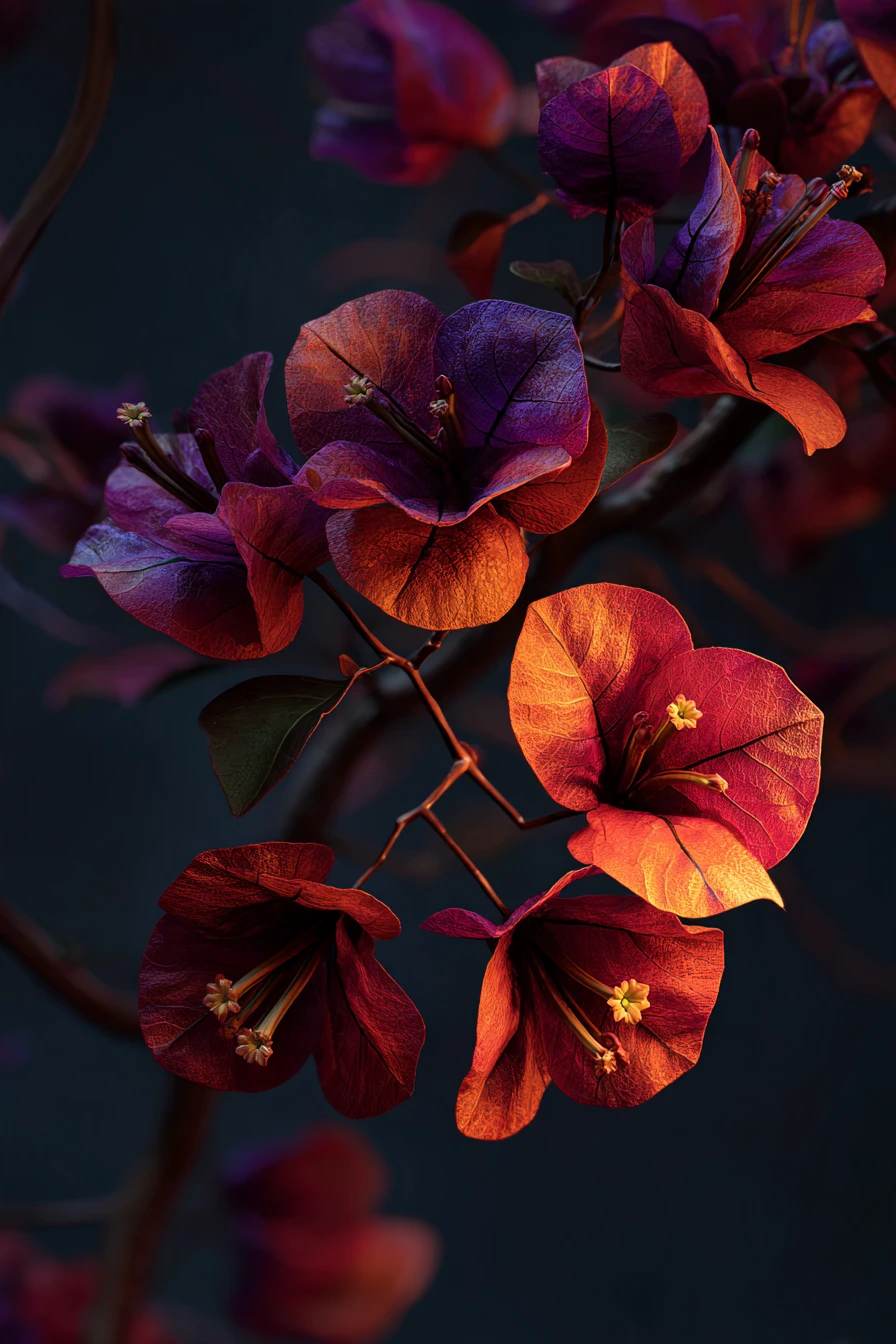 Funkelnde violette Blüten in cineastischer floraler Kunst