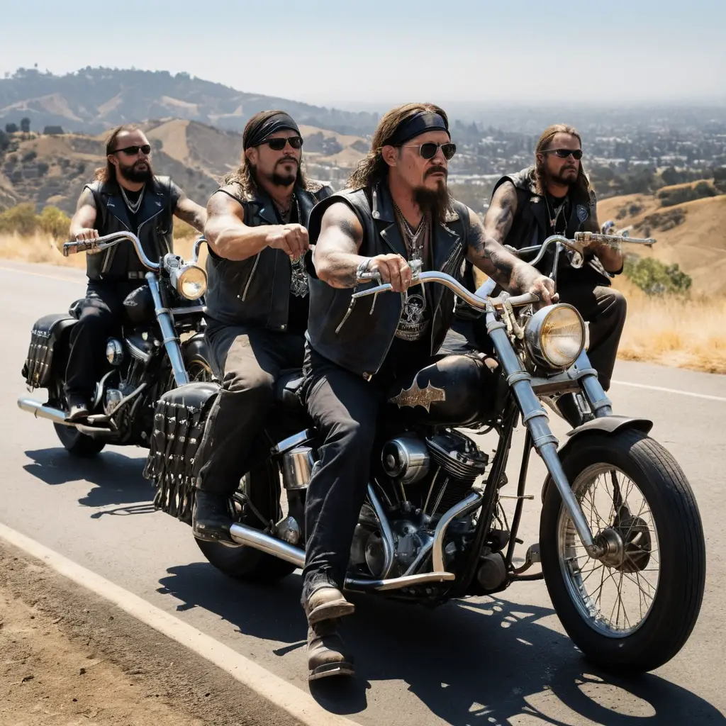 Motociclisti fuorilegge percorrono in gruppo le autostrade della California diretti a Monterey