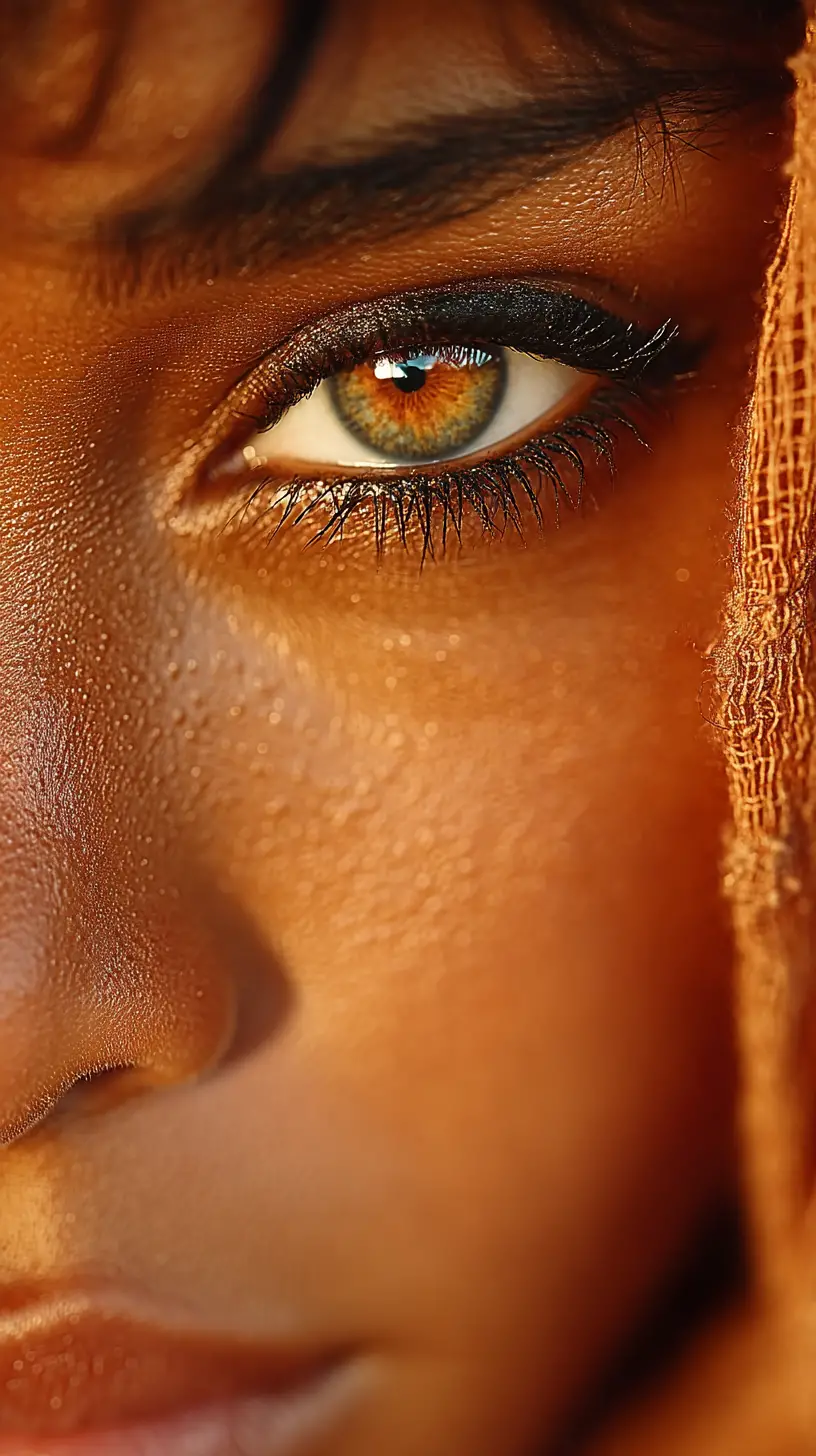 An extreme close-up portrait with direct eyes emerging from darkness