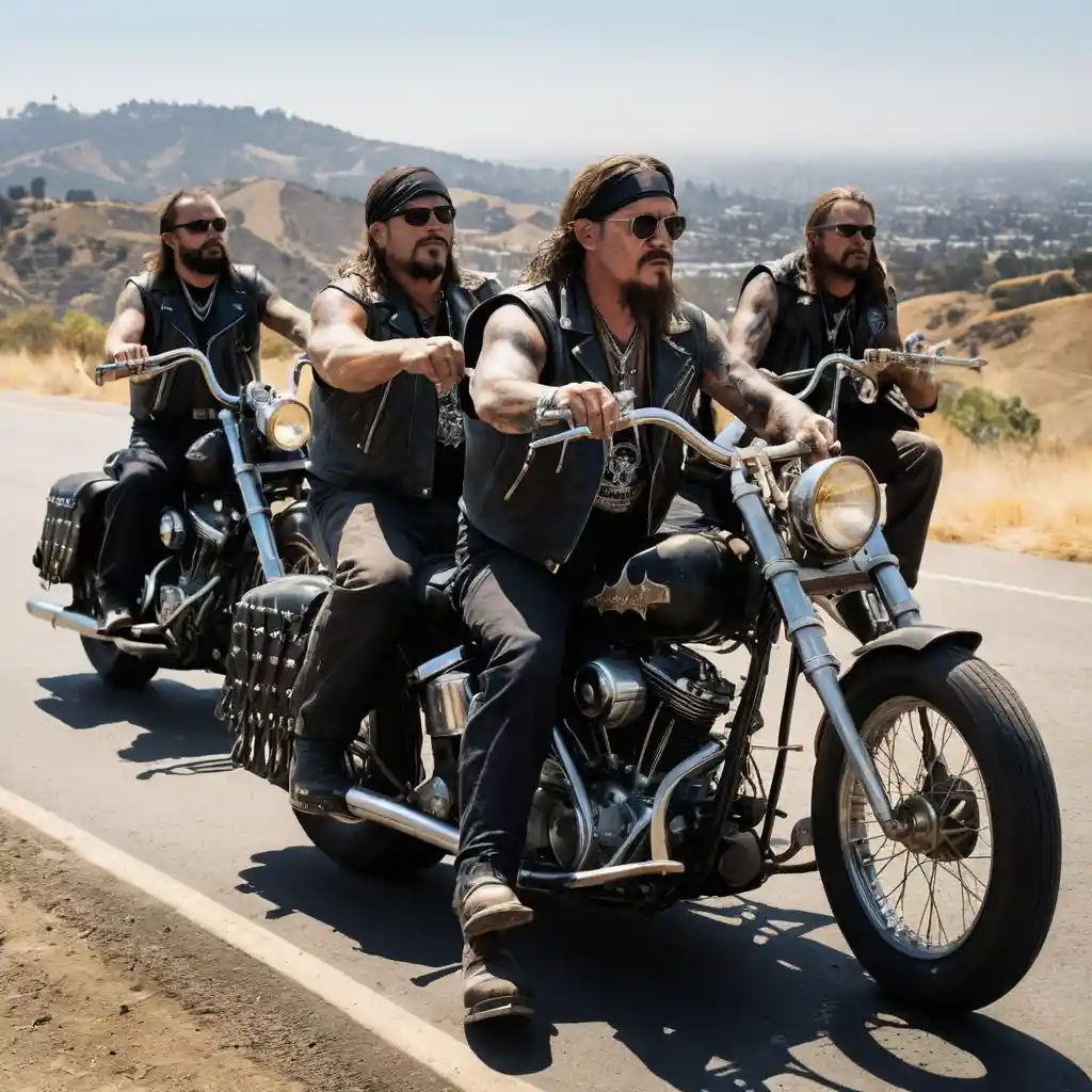 Motociclisti fuorilegge percorrono in gruppo le autostrade della California diretti a Monterey