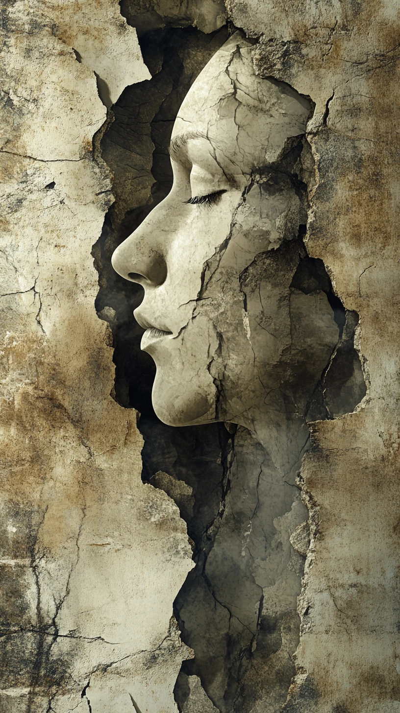 Eroded Stone Textures Reveal Fleeting Faces in an Abstract Fine Art Composition