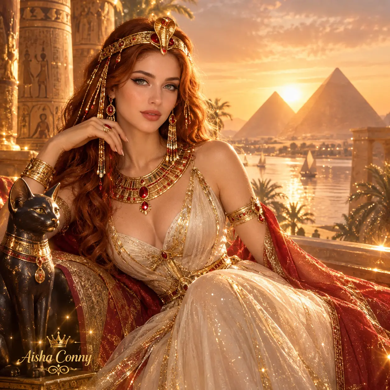 Egyptian Pyramids Glow Beneath a Mystical Golden Sunset
