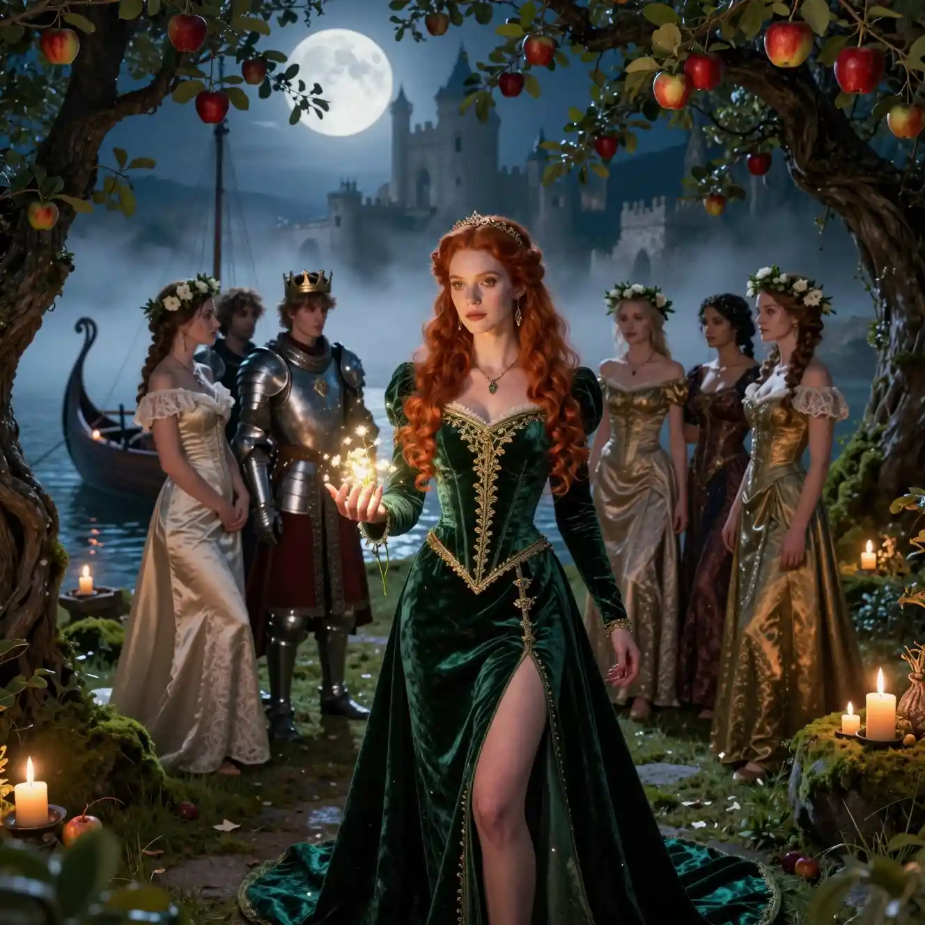 Una hechicera bajo la luna llena en un bosque encantado