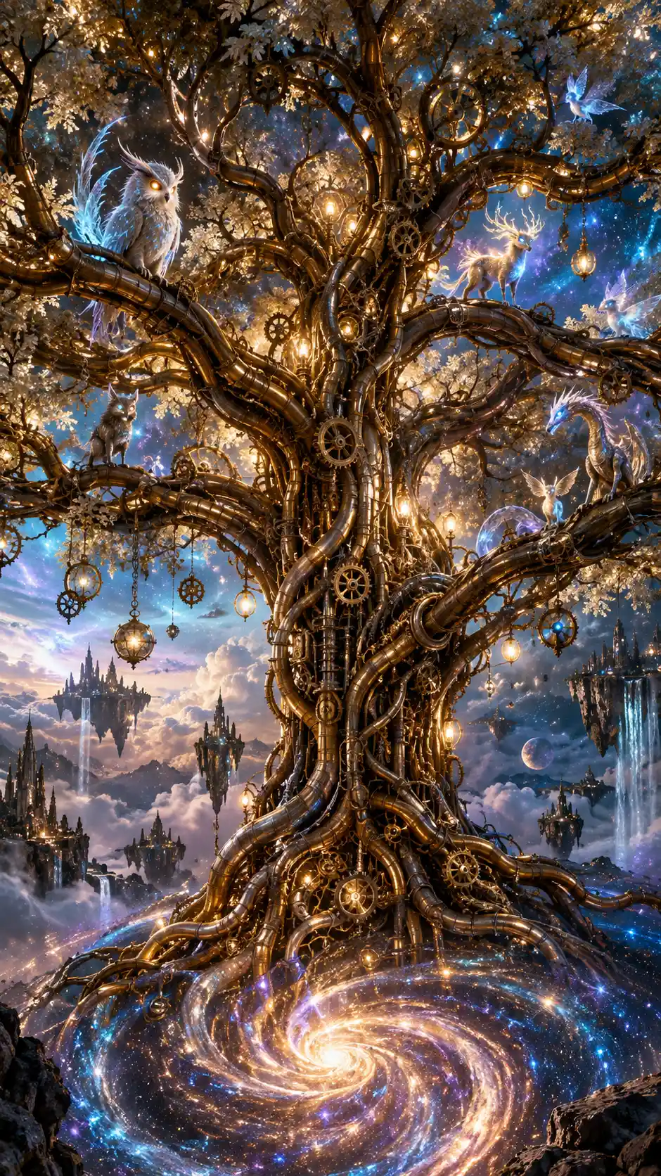 A Colossal Mechanical Tree Takes Root in a Swirling Stardust Vortex