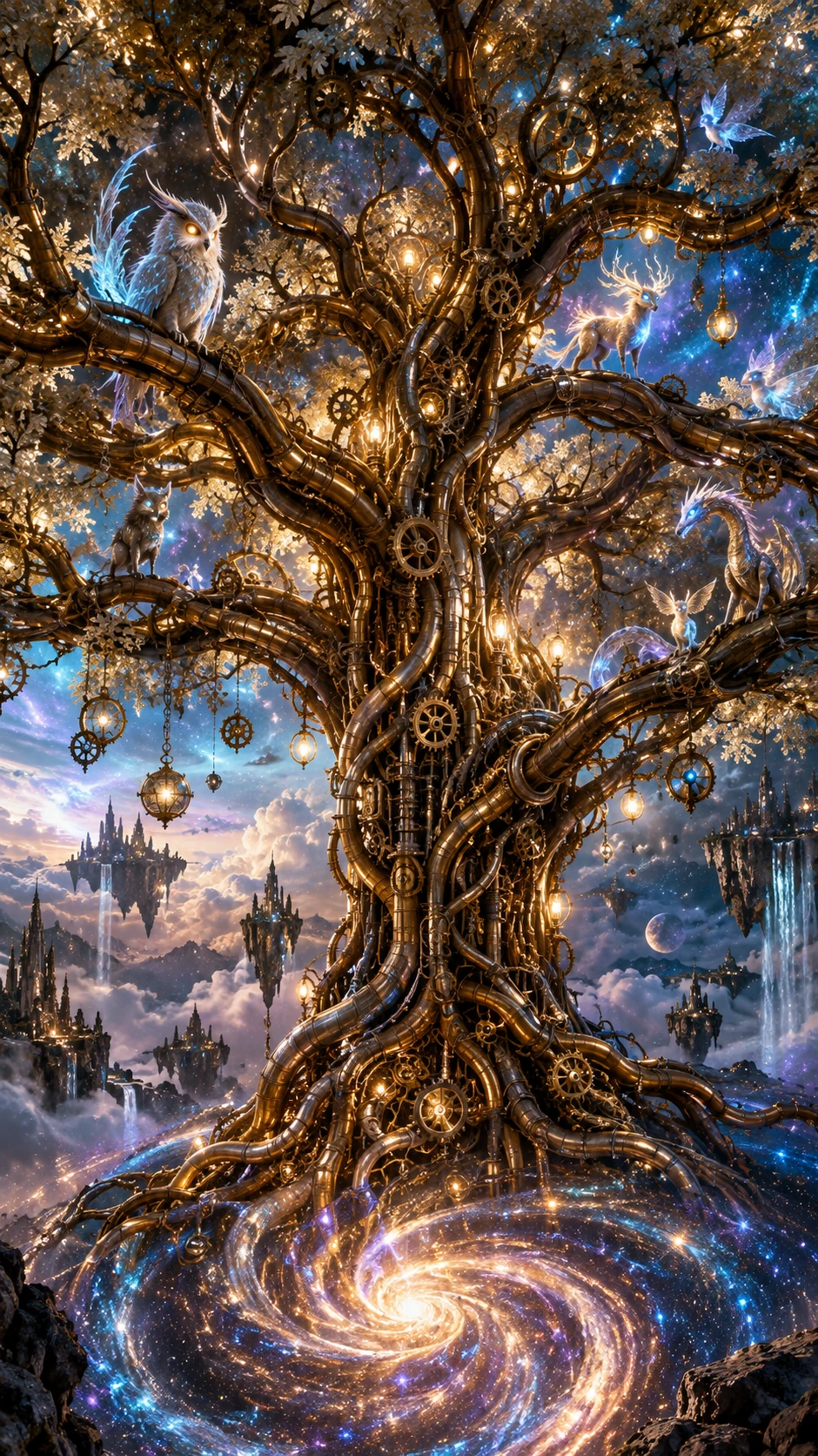 A Colossal Mechanical Tree Takes Root in a Swirling Stardust Vortex