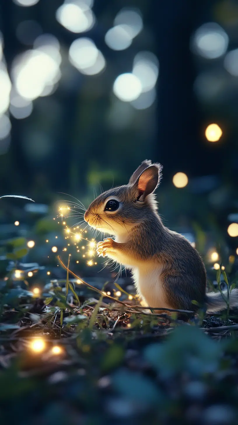 Small woodland animals borrow stars to illuminate their homes before sunrise