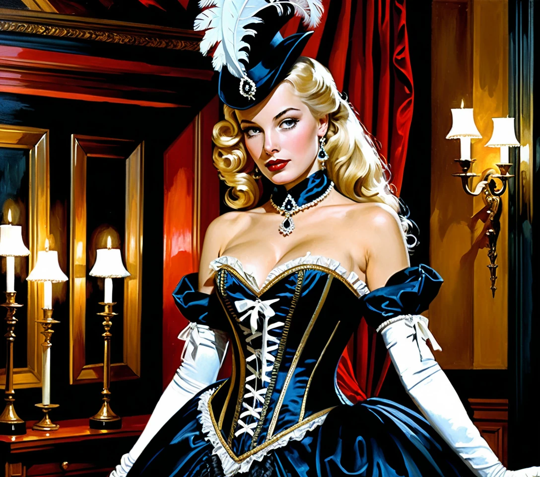 A Full-Length Woman in an Iconic Costume Rendered as an Oil Painting