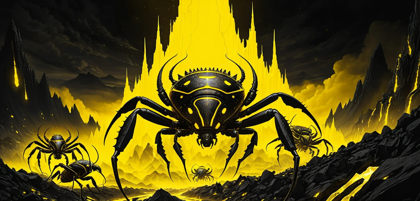 A massive swarm of mutated beetles crawls down a spooky mountain