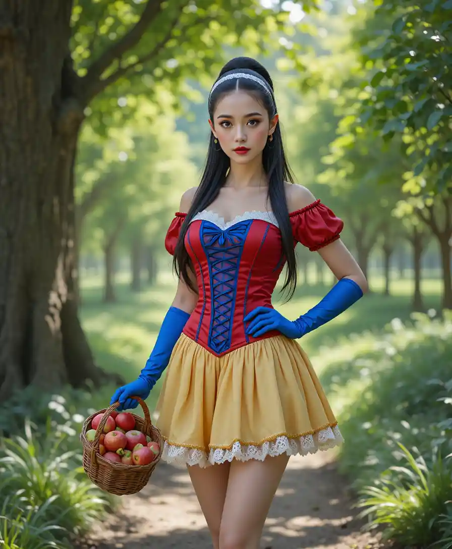 Fantasy-Prinzessin im Cosplay: Porträt in einem sonnenbeschienenen Waldgarten