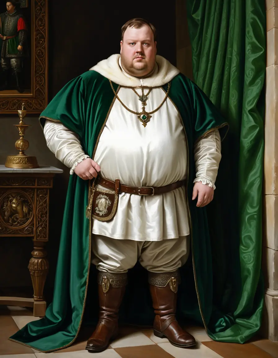 A Renaissance Portrait of a Nobleman in a Medieval Castle Hall