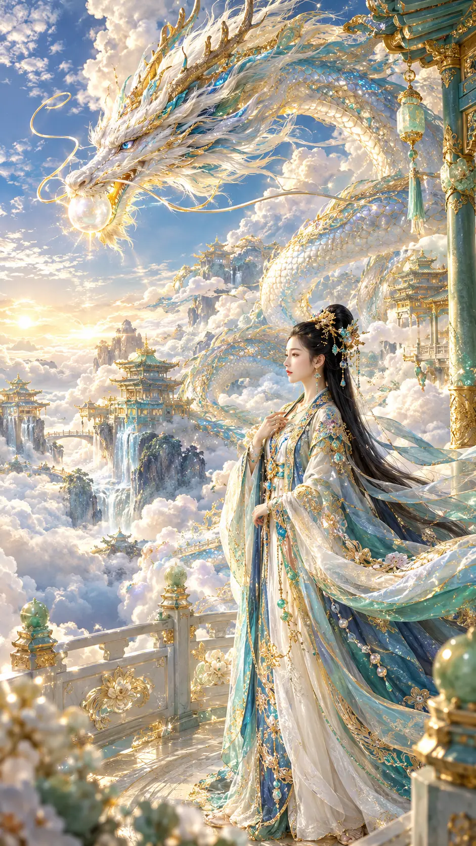 A Celestial Dragon Soars Through the Vast Clouds of the Nine Heavens