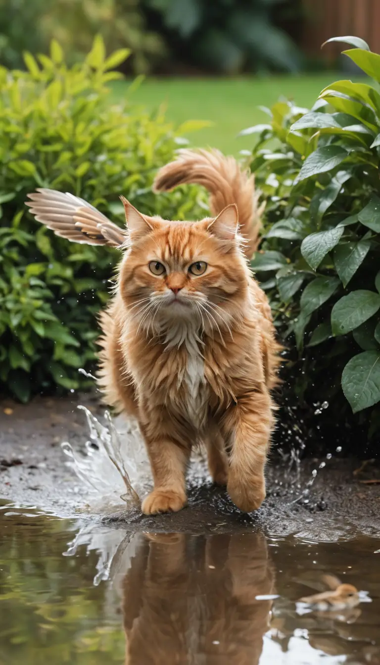 A Sparrow Splashes Through a Puddle, Sending Water Into the Air