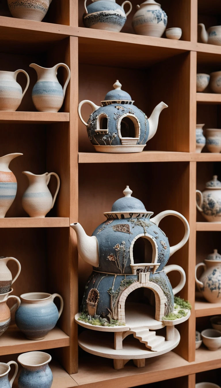 Un laboratorio di ceramica su due piani all'interno di un'enorme teiera sezionata