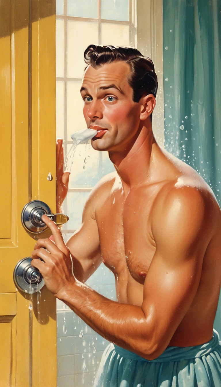A Playful Man Peeks From Behind a Shower Curtain